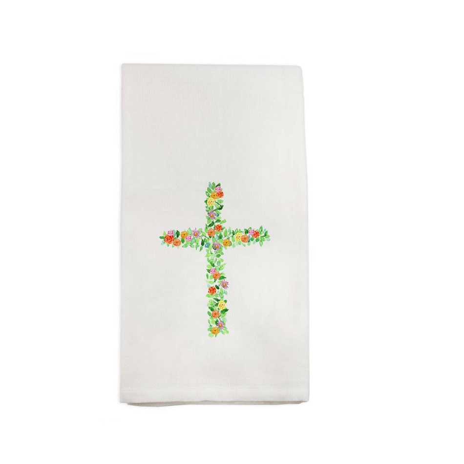 Cross with Flowers Dish Towel