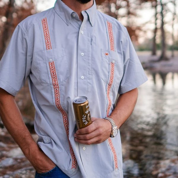 Texas Standard Guayabera Libre Shirt - Burnt Orange/Gray