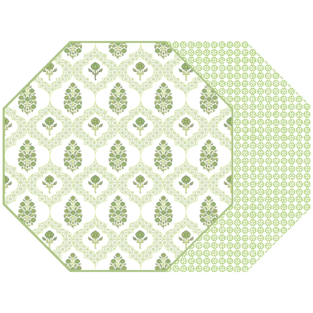 Holly Stuart Octagonal Two-Sided Indiennes Placemat - Lime and Lemon