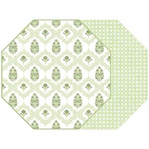 Holly Stuart Octagonal Two-Sided Indiennes Placemat - Lime and Lemon