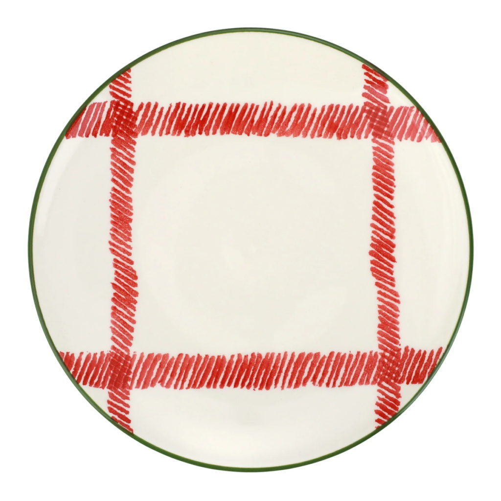 Vietri Mistletoe Plaid Dinner Plate
