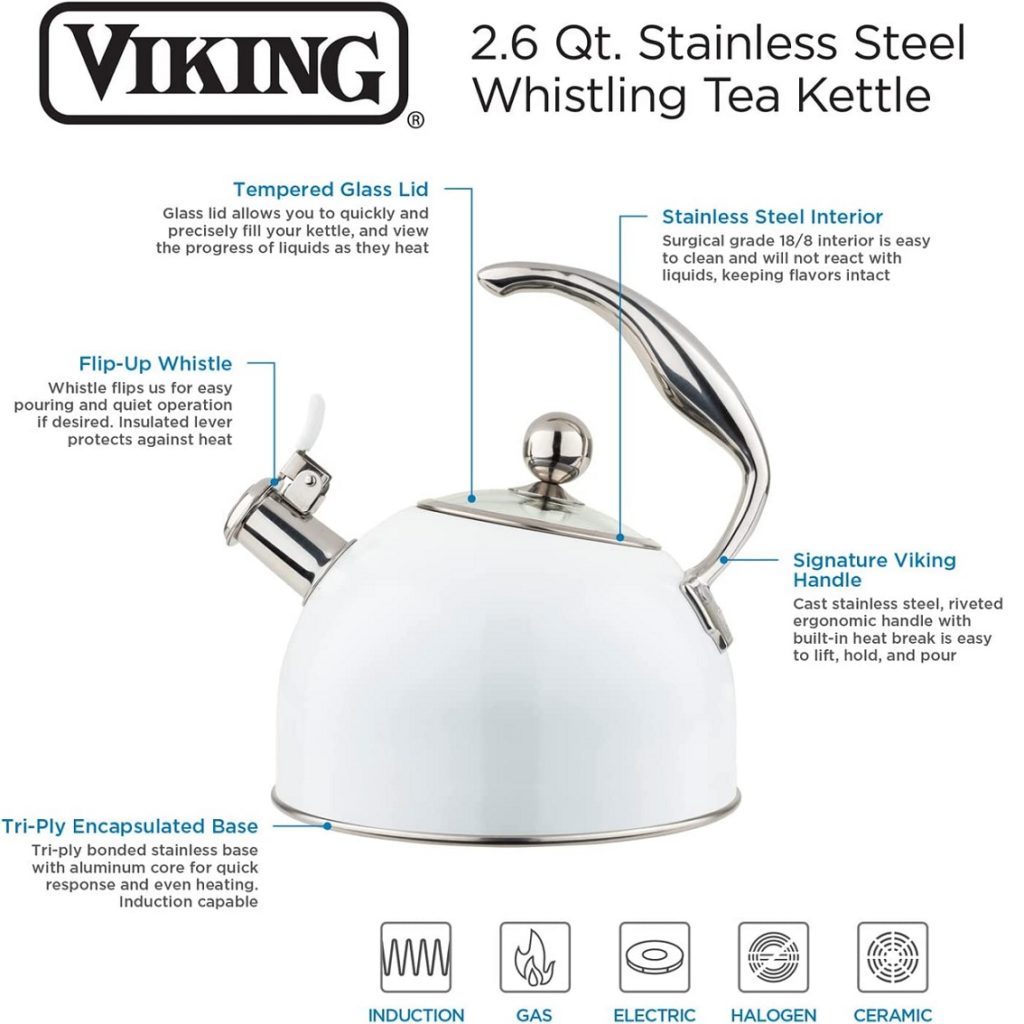Viking Culinary 2.6 Qt Stainless Steel Whistling Kettle - White