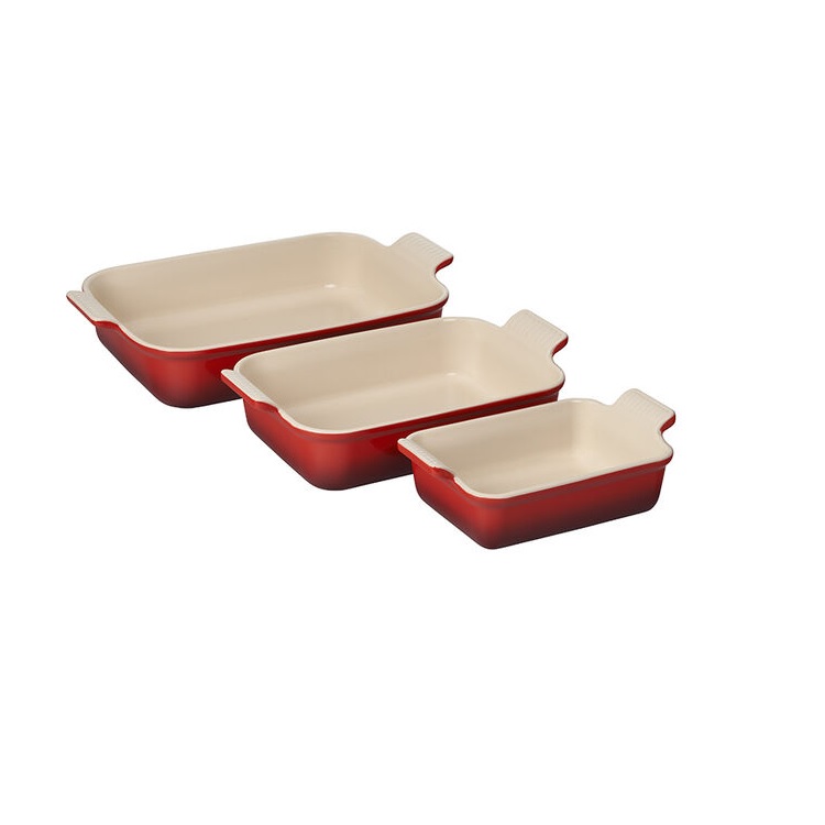 Le Creuset Heritage 3-Piece Rectangular Baking Dish Set - Cerise
