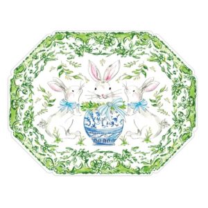 Hand Painted Bunny in Chinoiserie Pot Posh Die-Cut Paper Placemat