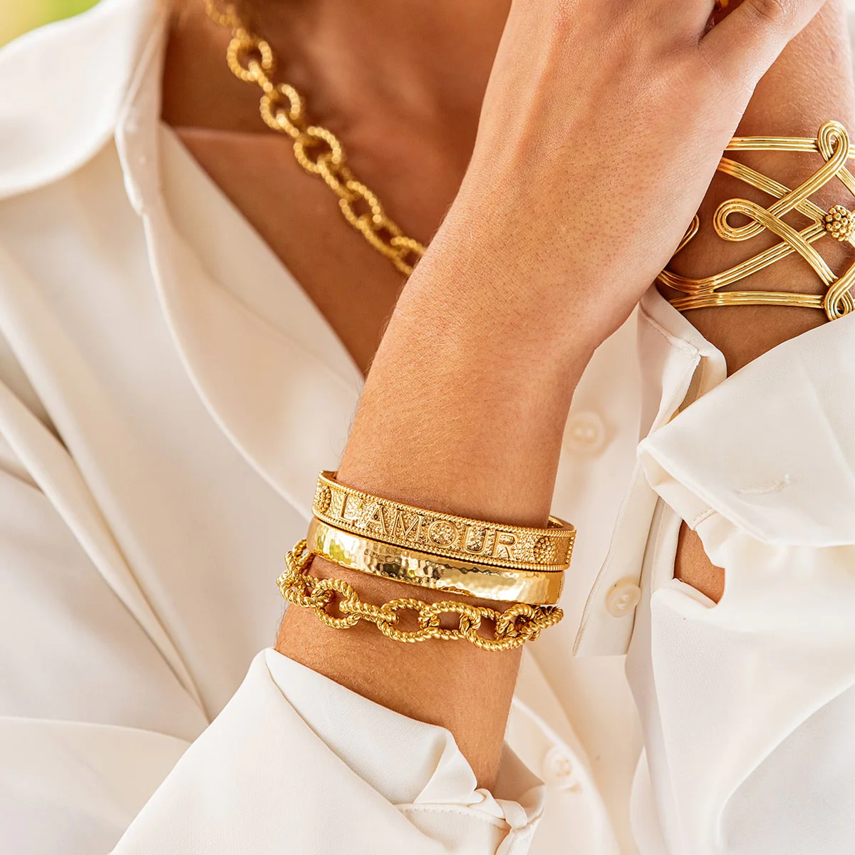 Cleopatra Gold Oval Hinged Bangle main image 1