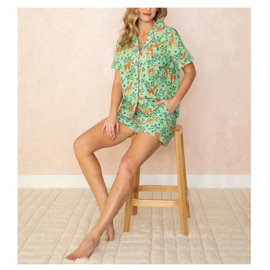 Grazing Giraffes Short Sleep Set - Sage