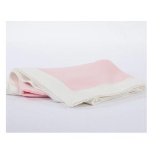 Jersey Knit Blanket with Contrast Rib Border - Pink