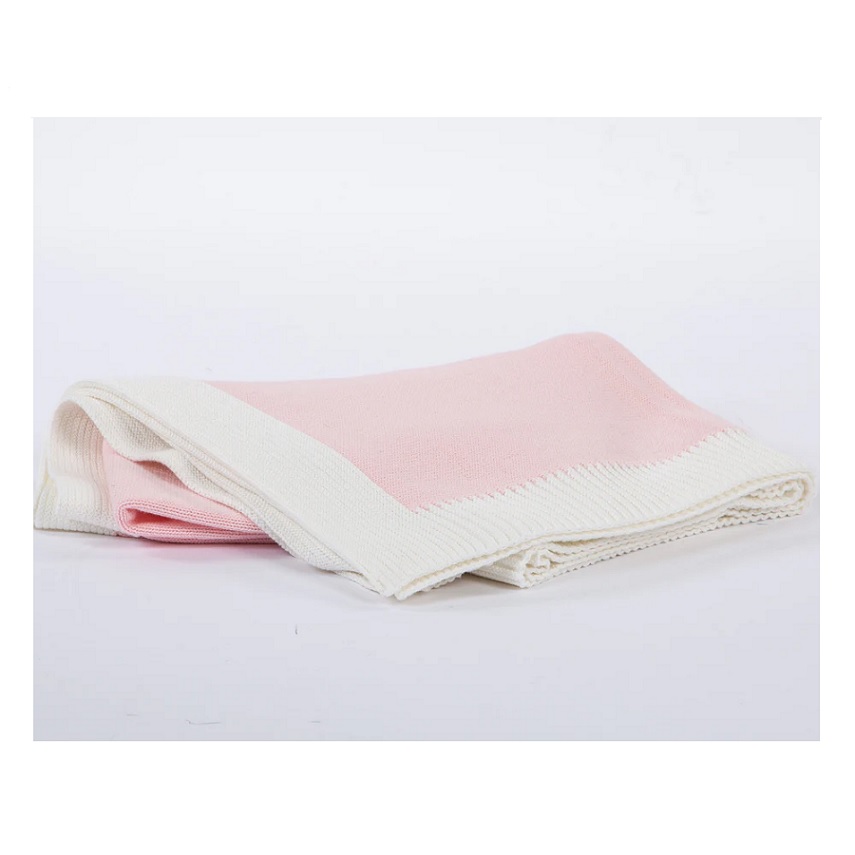 Jersey Knit Blanket with Contrast Rib Border Pink Berings