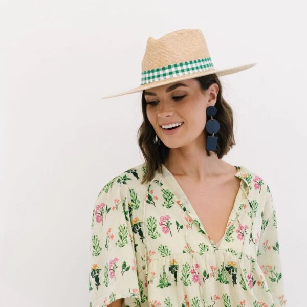 Sunshine Tienda - Paulina Green Gingham Palm Hat