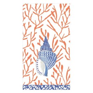 Shell Toile Guest Towel Napkins in Coral & Blue
