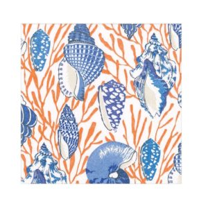 Shell Toile Paper Cocktail Napkins in Coral & Blue