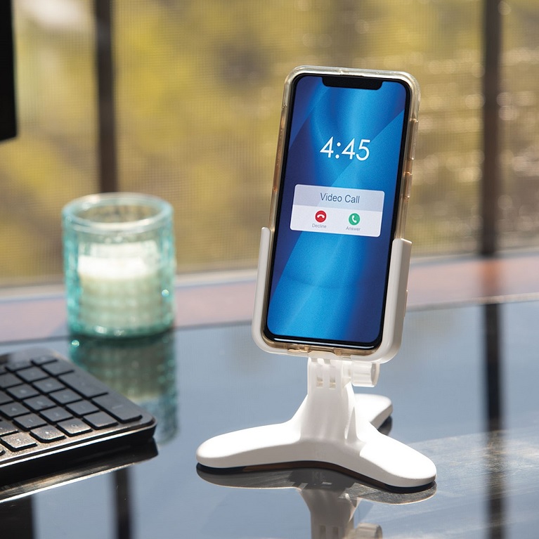 DeskFone Universal Desktop Cell Phone Holder - White