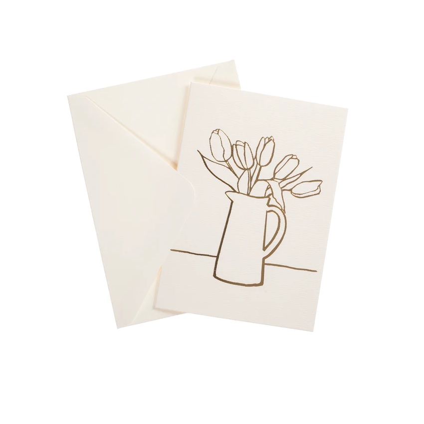 Simple Floral Pitcher Boxed Cards - Gold