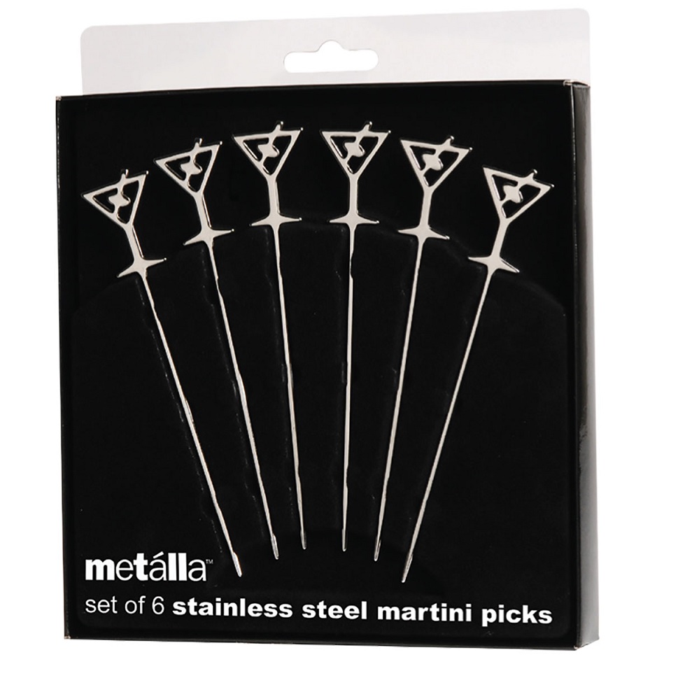 Martini Glass Stainless Steel Martini Picks - Set of 6