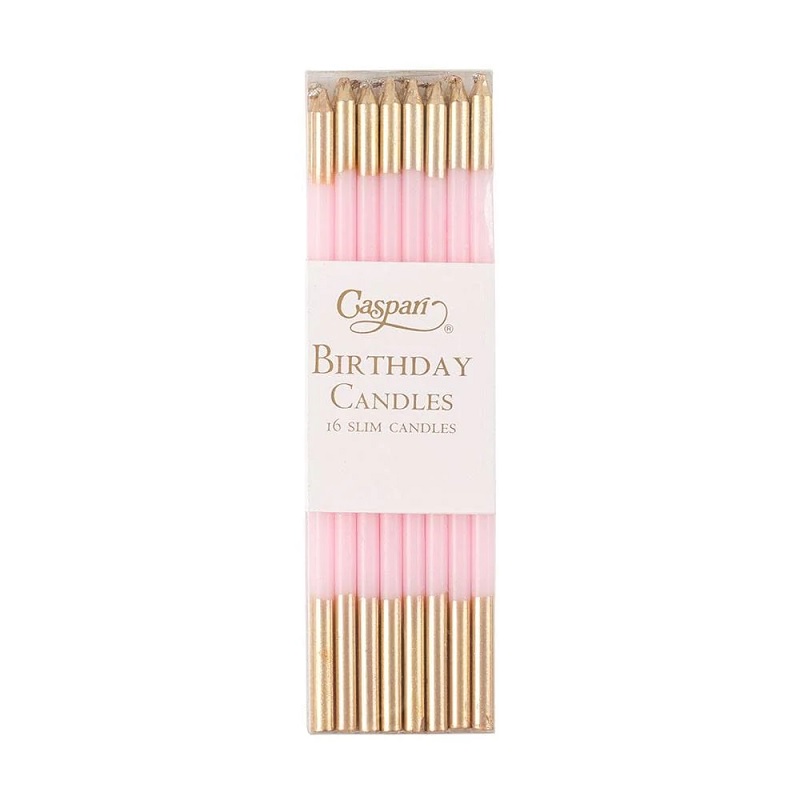 Caspari Birthday Slim Birthday Candles in Petal Pink & Gold
