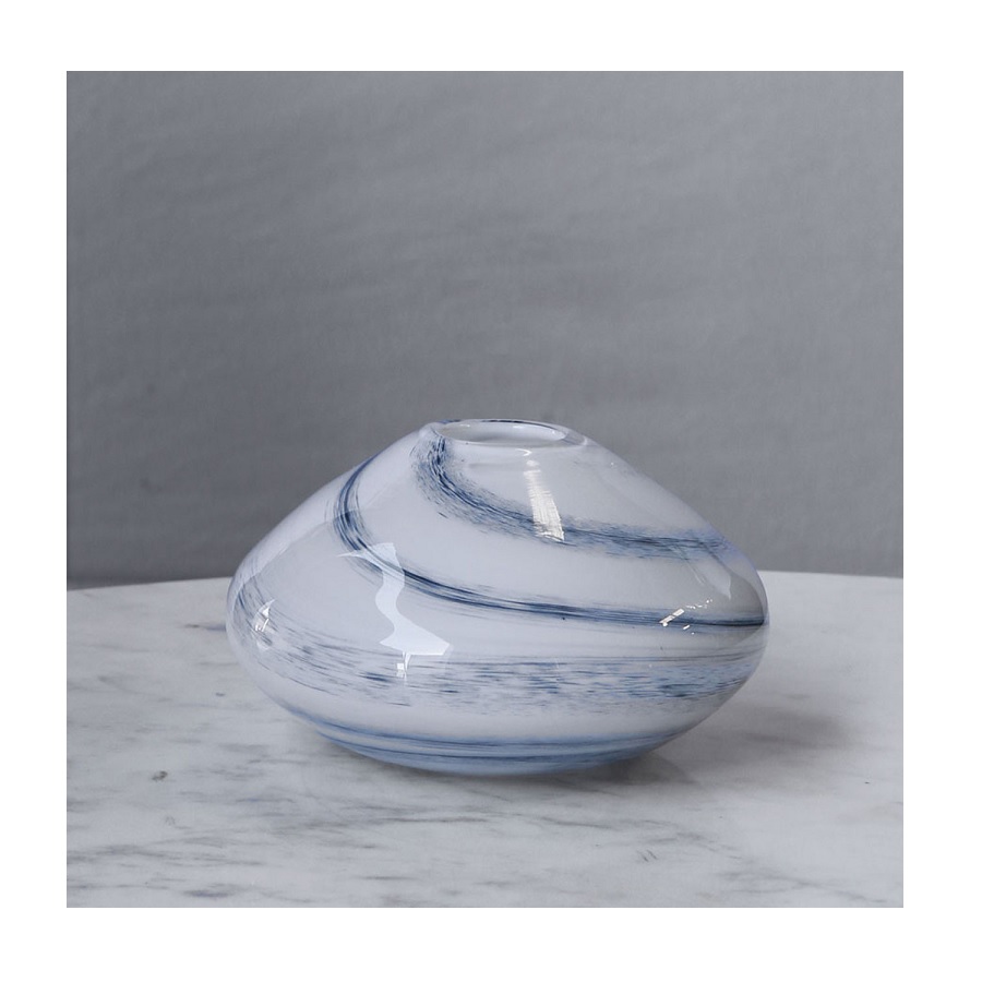GLASS Blue and White Alabaster Short Vase