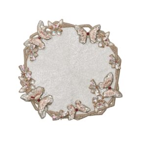 Diamant Butterflies Placemat in White & Blush, Set of 2