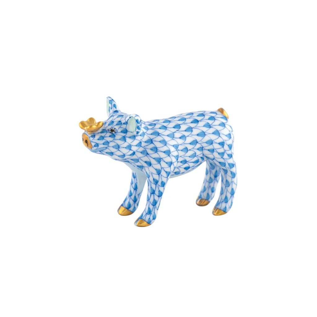 Herend Pig with Butterfly - Blue