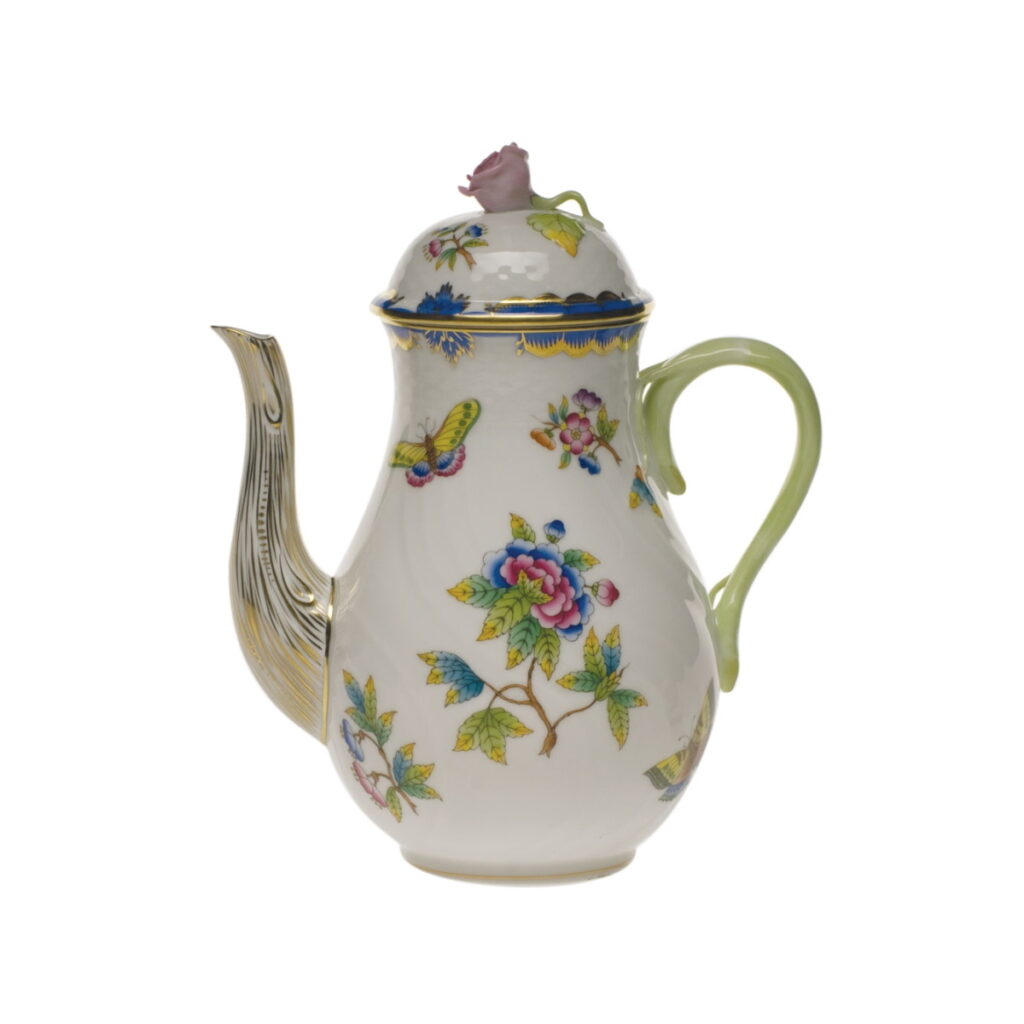 Herend Queen Victoria Blue Coffee Pot With Rose