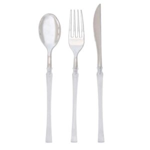 Neo Classic Clear and Silver Plastic Cutlery Set