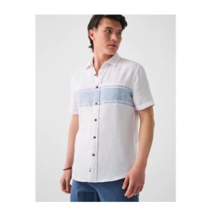 Short-Sleeve Surf Stripe Linen Laguna Shirt - White