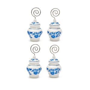Set of 4 Blue and White Ginger Jar Placecard Holders - Ceramic