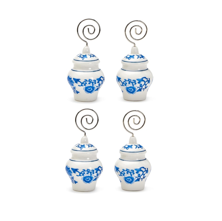 Set of 4 Blue and White Ginger Jar Placecard Holders - Ceramic