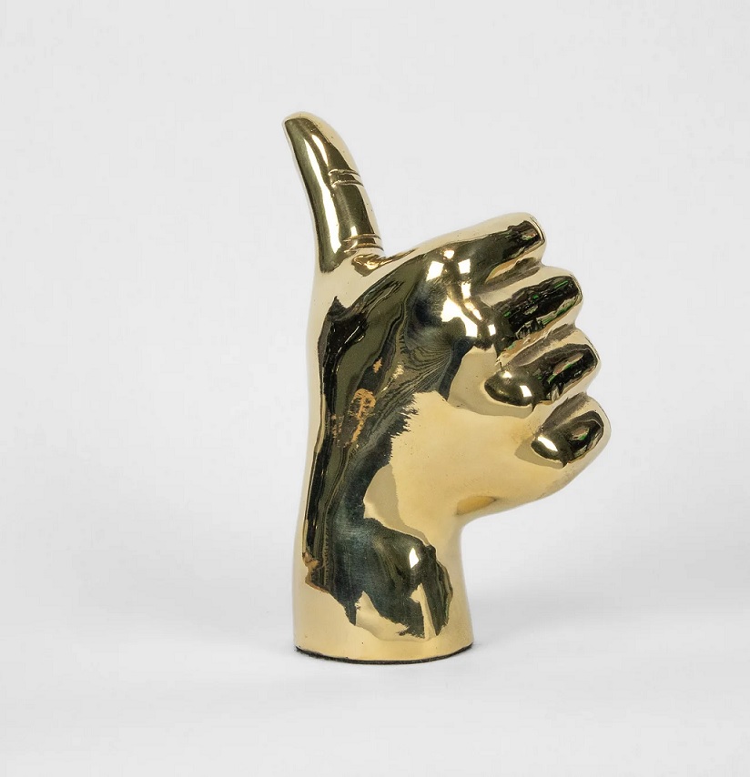 Thumbs Up or "Gig 'Em, Aggies" Hand Sign Sculpture in Brass