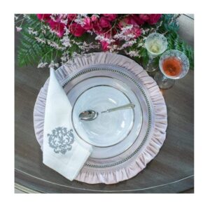 Velvet Round Placemat with Ruffle - Pink