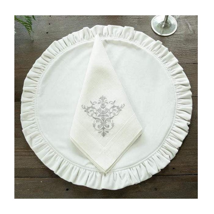 Velvet Round Placemat with Ruffle - White