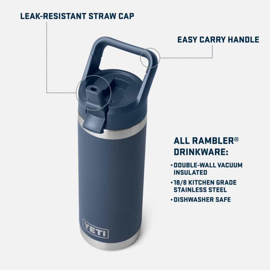  YETI Rambler 18 oz Bottle, Stainless Steel, Vacuum Insulated,  with Hot Shot Cap, Navy: Home & Kitchen