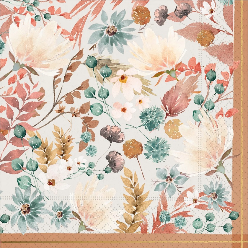 Boho Autumn Floral Paper Luncheon Napkins
