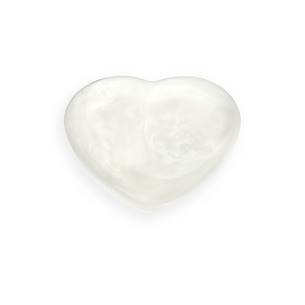 Small Resin Heart Bowl - White Swirl