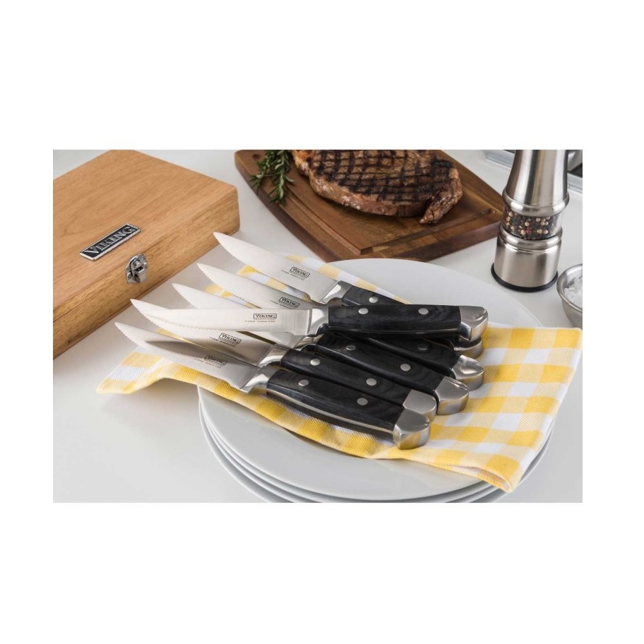 Viking Professional Black Pakkawood Steakhouse Style 6 Piece Steak