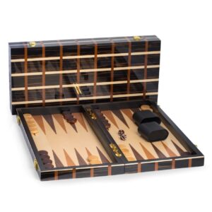 Art Deco Design 21" Backgammon Set with Multi-Color Wood Inlay