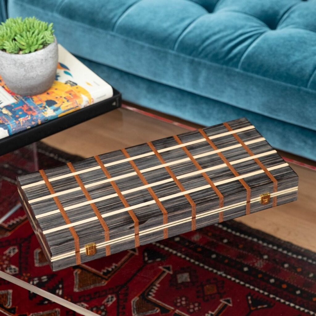 Art Deco Design 21" Backgammon Set with Multi-Color Wood Inlay