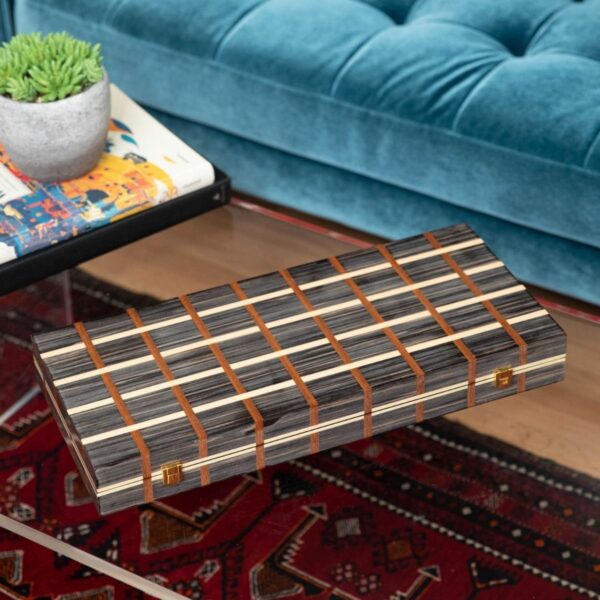 Art Deco Design 21" Backgammon Set with Multi-Color Wood Inlay