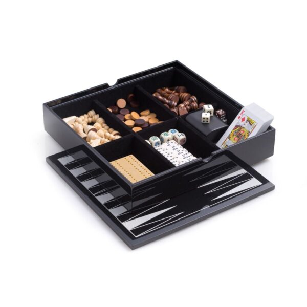 Black Lacquered Wood Multi Game Set
