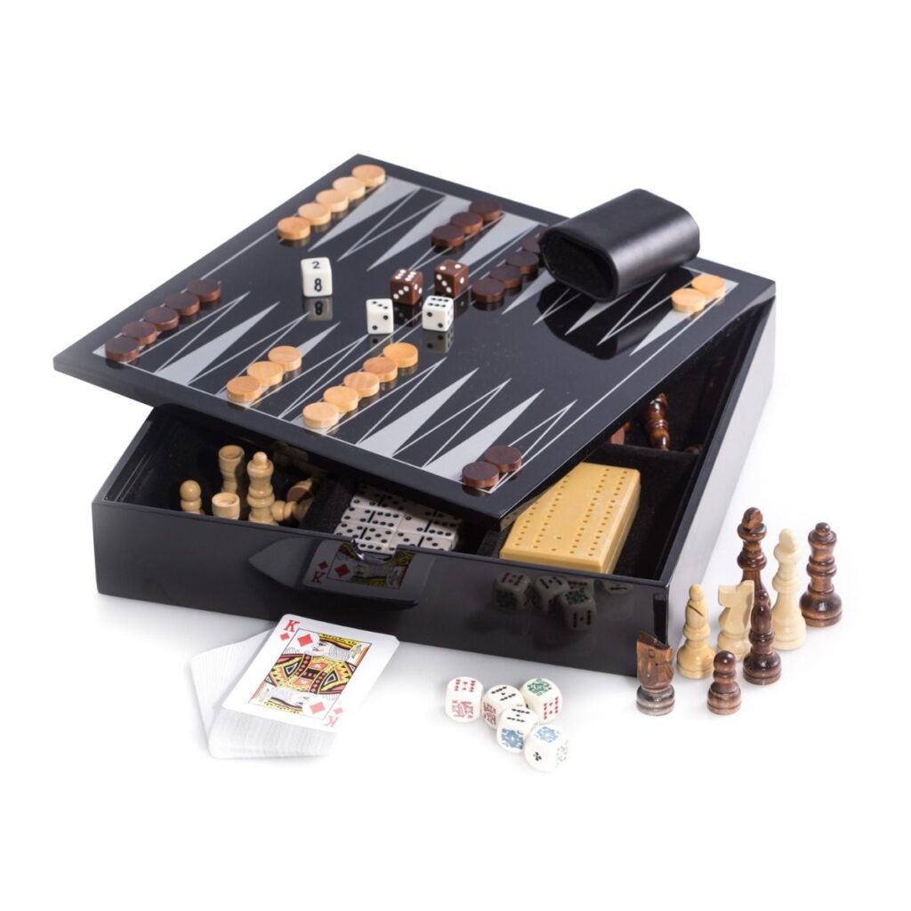 Black Lacquered Wood Multi Game Set Black Lacquered Wood Multi Game Set