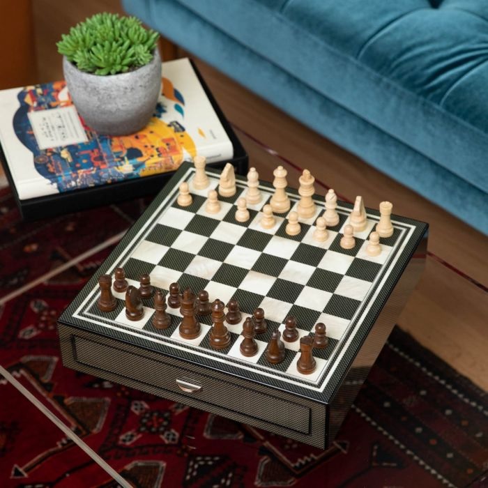 Carbon Fiber & Mother of Pearl Design Chess Set