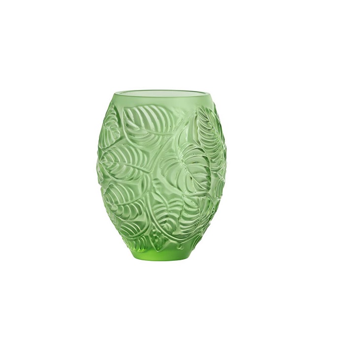 Lalique Feuilles Green Crystal Vase