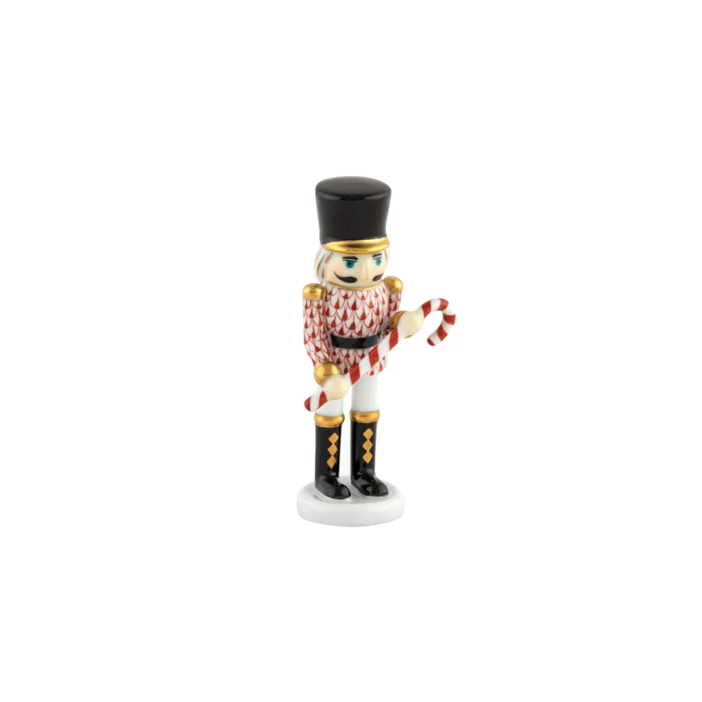 Herend Small Nutcracker with Candy Cane - Rust
