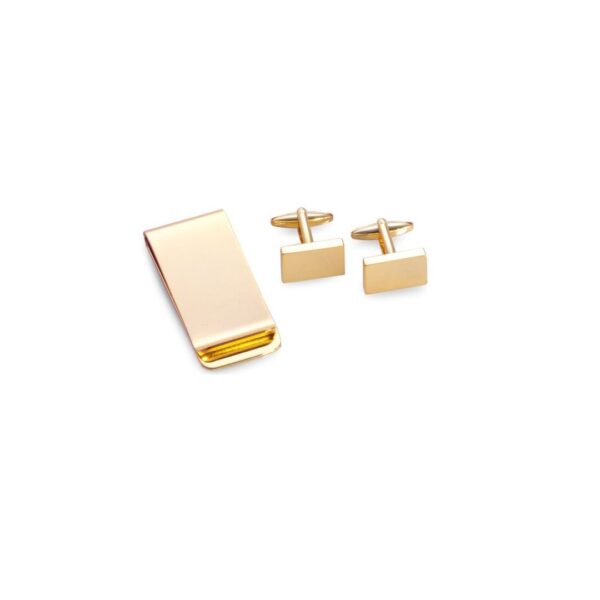 Gold Plated Rectangular Cufflinks & Money Clip Set