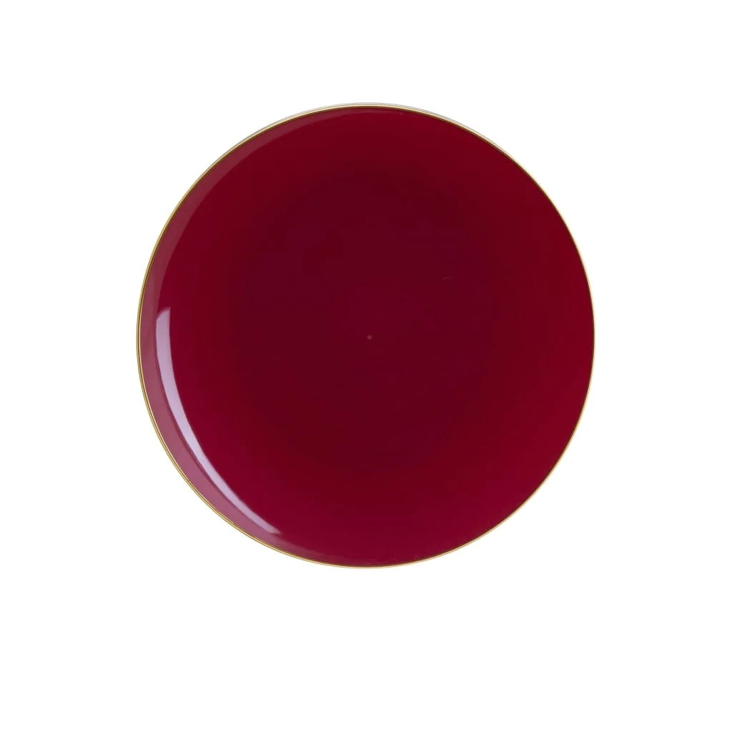 Luxe Party Round Plastic Salad Plates - Cranberry/Gold
