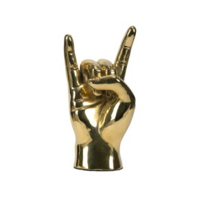 Hook Em Horns Hand Sign Sculpture in Brass