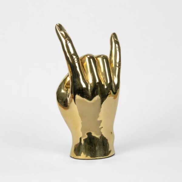 Hook Em Horns Hand Sign Sculpture in Brass2