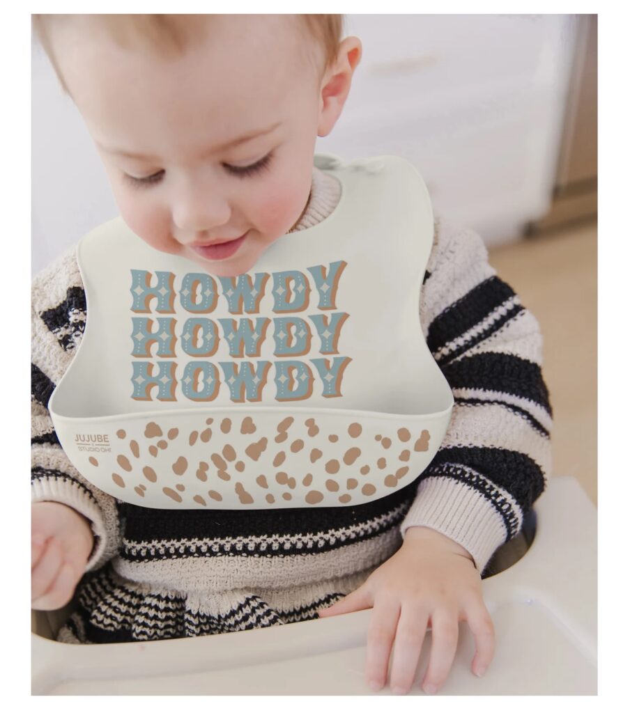 Howdy Partner Silicone Bib - Blue