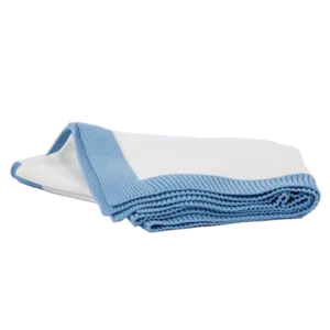 Jersey Knit Blanket with Contrast Rib Border - CreamBlue