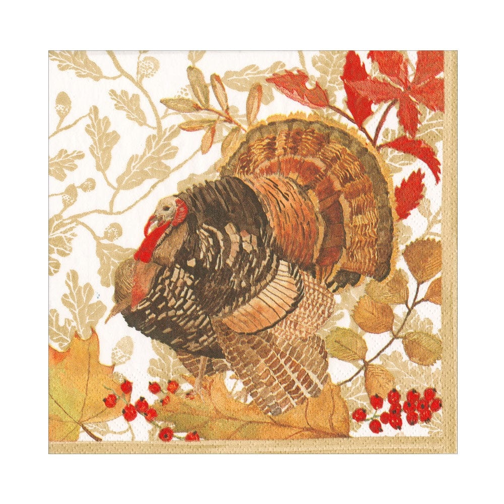 Caspari Papier-Gästehandtücher „Woodland Turkey“ - 15 Stück, 3-lagig, Mit Kunstmotiv