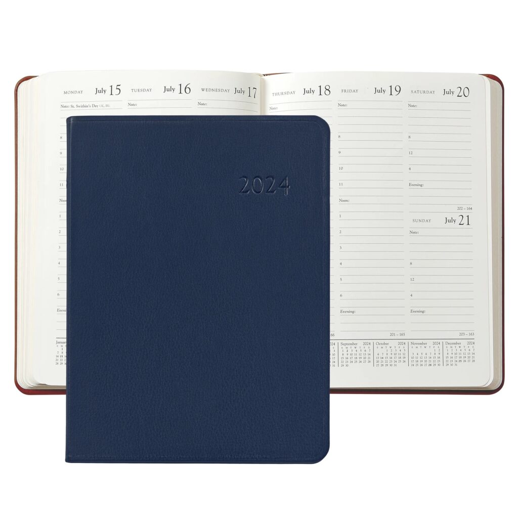 2024 Desk Diary - Blue Traditional Leather